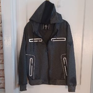 Gray Hooded Jacket with White Accents Fried Denim Women's Size Small